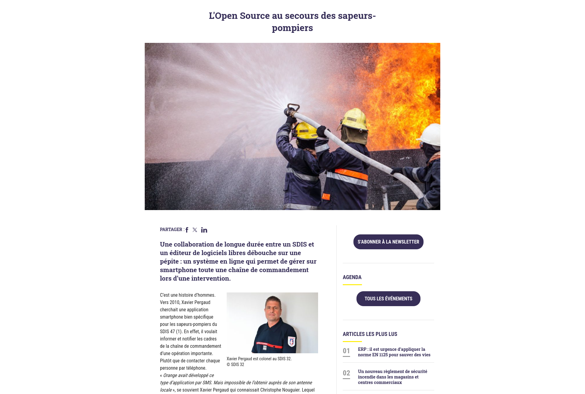 Article sur l'open source au secours des sapeurs pompiers